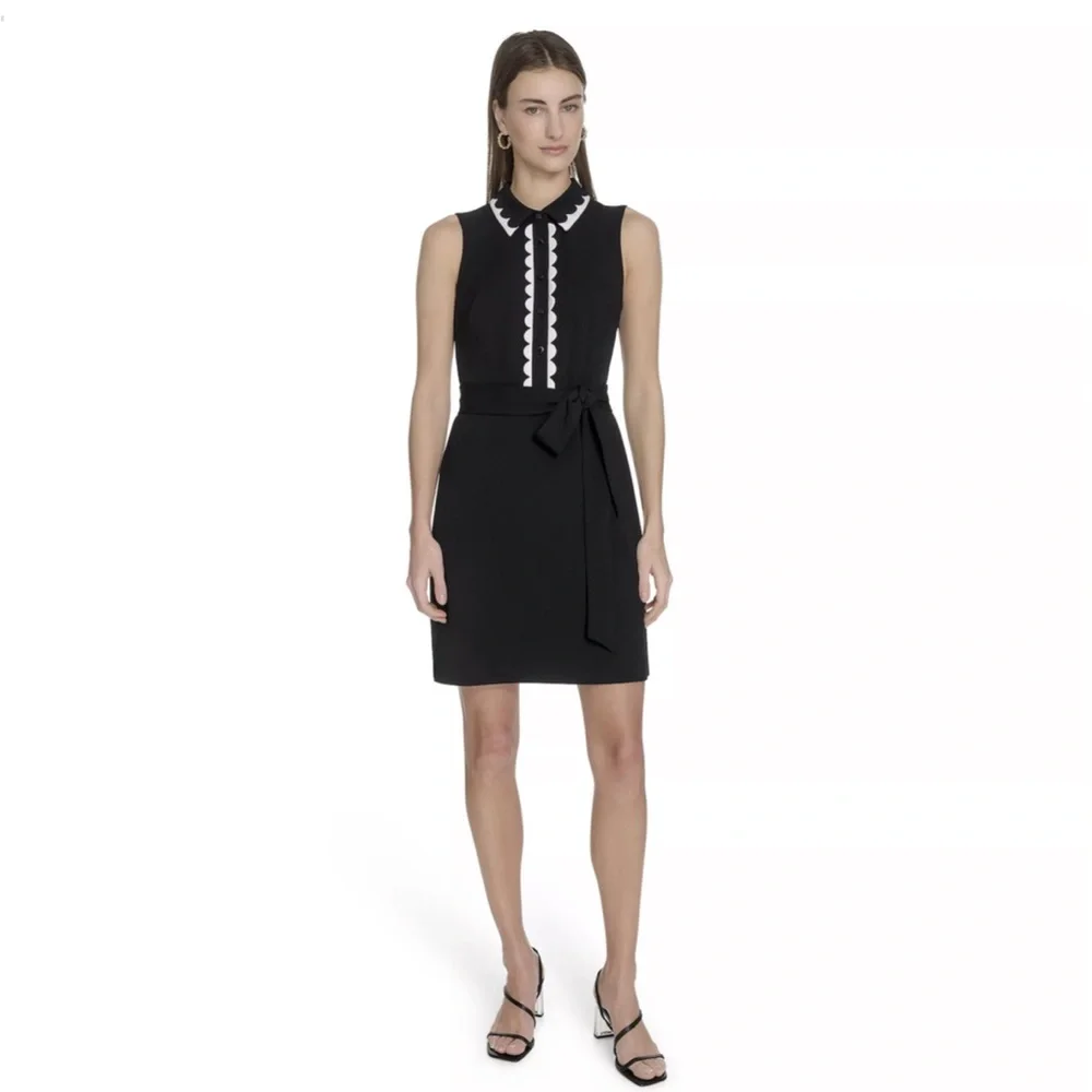 Karl Lagerfeld Black Mini Dress with White Scalloped Details - Picture 4 of 9